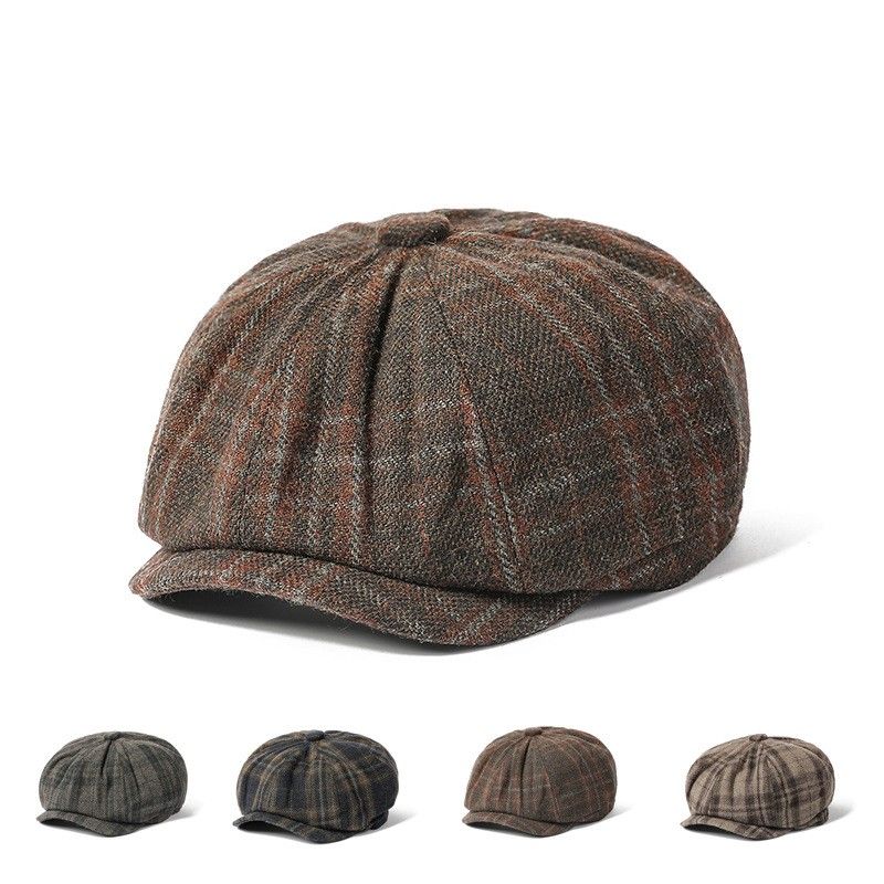 Hot Sale Wool Octagonal Men and Women Vintage Newsboy Literary Retro Painter Hat England Style Beret Son Leisure Warm Cap_autovado.com