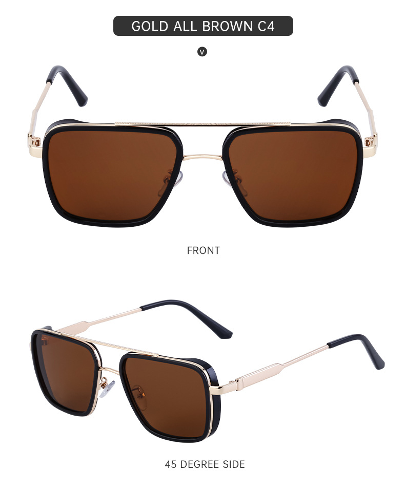 2024 New European and American Retro Punk Style Sunglasses Men's Sun Protection Square Frame Sunglasses Men's Cross-Border Wholesale Shades_autovado.com