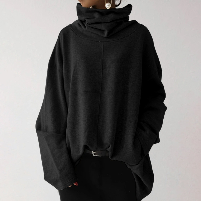 Women's Clothing Autumn and Winter Women's New Loose Casual Long Sleeve High Collar Pullover Solid Color Pocket Jacket Sweatshirt_autovado.com