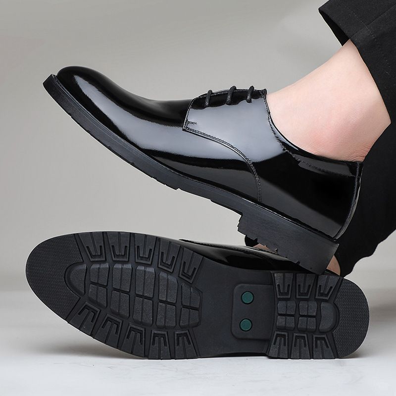 New dress leather shoes bright leather patent leather men business British style pointy wedding party performance leather men's shoes_autovado.com