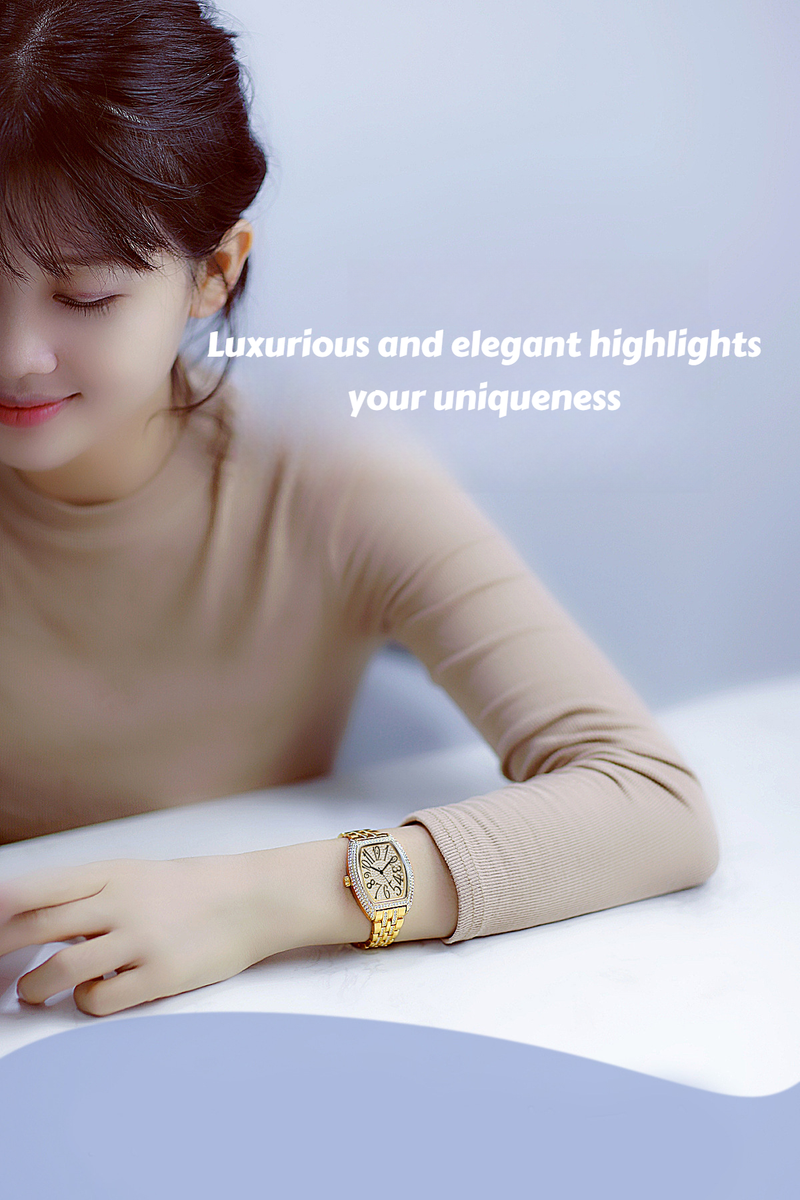 Classic barrel shaped full diamond inlaid luxury women's watch, banquet party jewelry_autovado.com