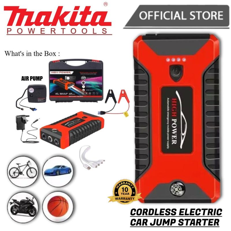 Makita Portable Jump Starter Power Bank Rechargeable Auto Booster Car Long Lasting Battery Charger With Air Pump_autovado.com