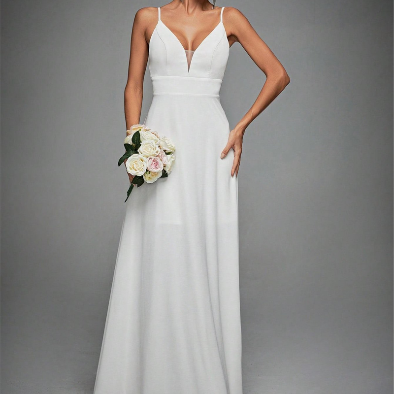 V-neck strappy lace backless evening gown prom dress party dress bridesmaid dress_autovado.com