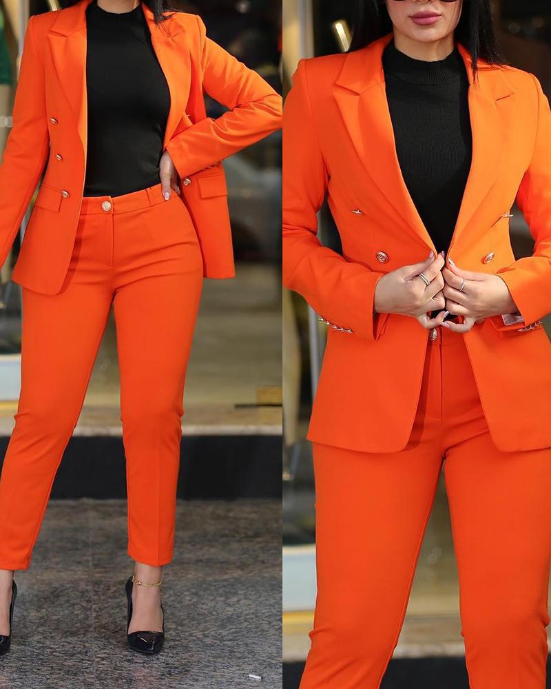 women's Clothing, Elegant And Solid Color Split Sleeve Lapel Suit With Pockets And Straight Pants Suit_autovado.com