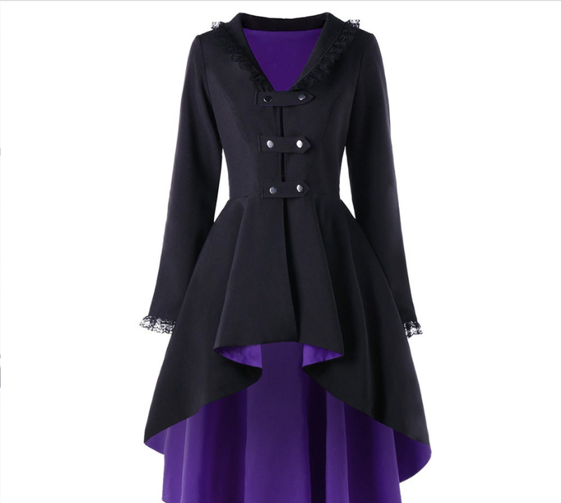Women's Clothing Autumn new retro mid length windbreaker Gothic style jacket large size women's clothing_autovado.com