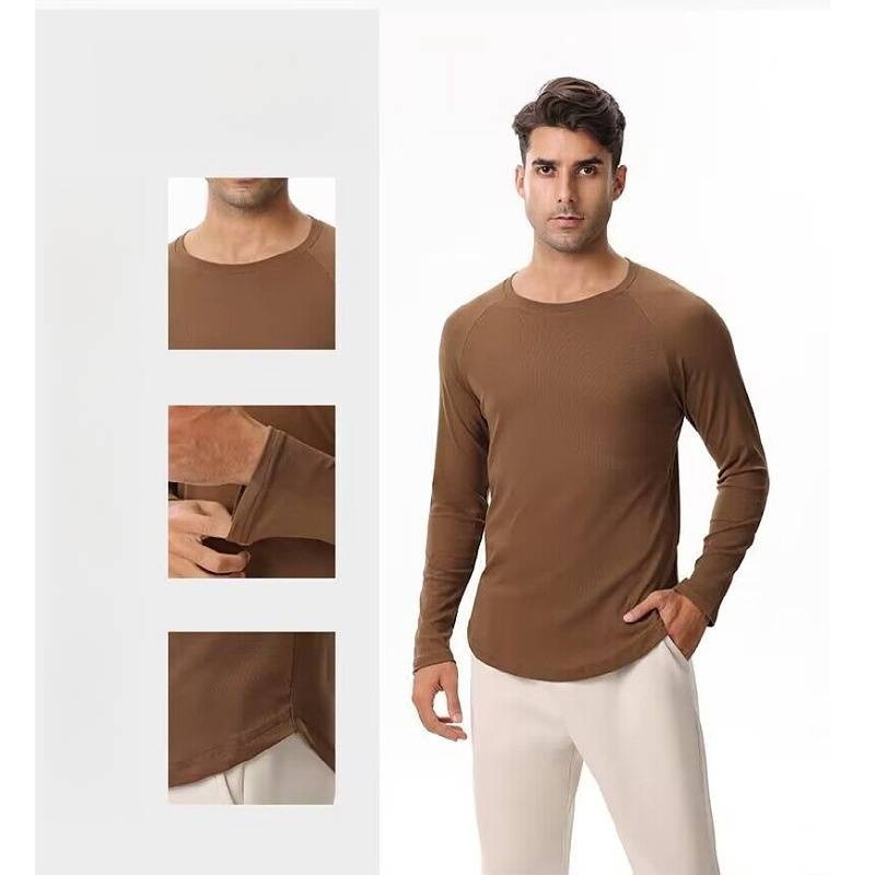 Men's Clothing Long-Sleeved Sports T-Shirt Cotton Training Suit Casual Thin Top Running Fitness Bottom_autovado.com