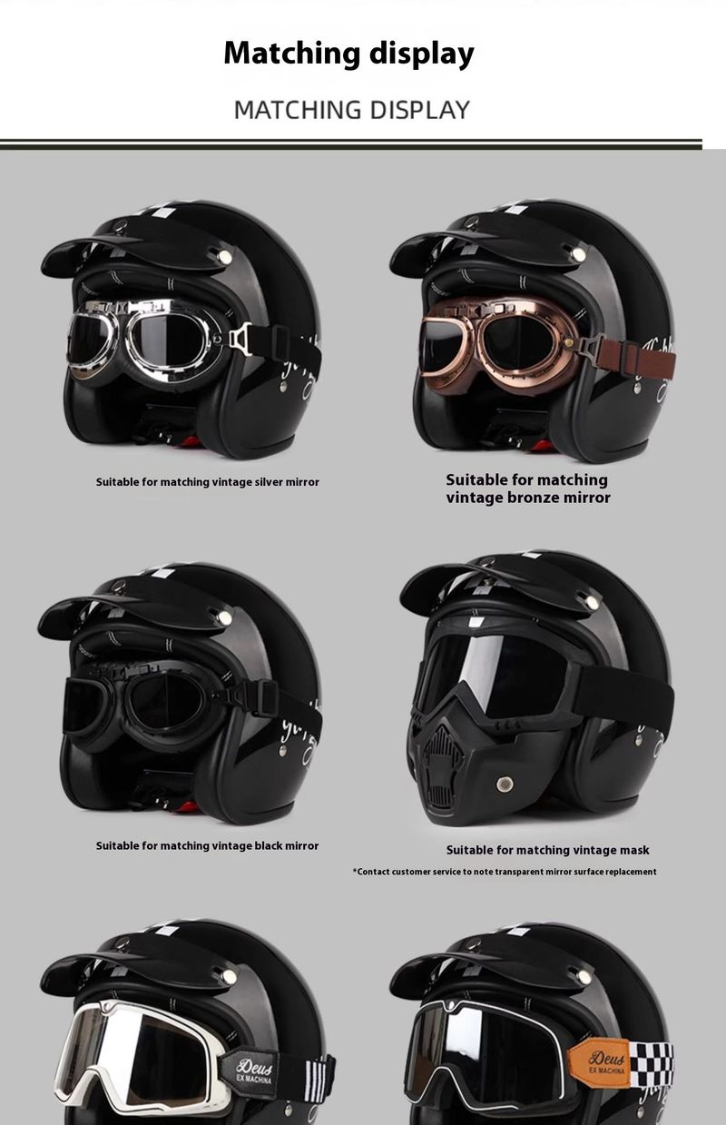 Retro Motorcycle Helmet 3/4 Open Face With Bluetooth & Interchangeable Goggles - ABS Lightweight Safety Helmet For Men & Women_autovado.com