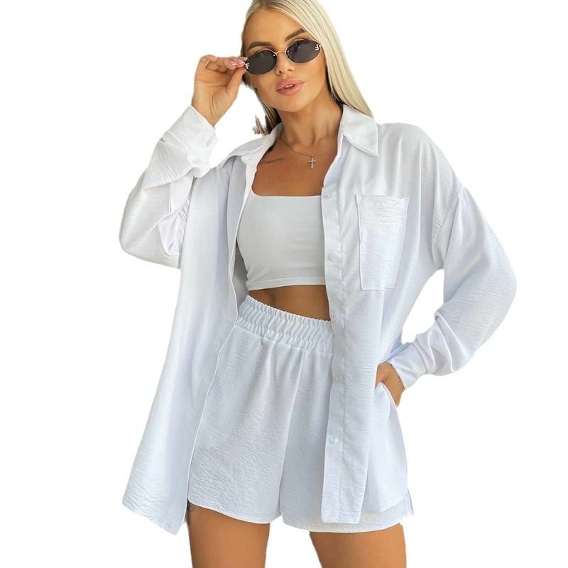 Women's Clothing ladies long-sleeved shorts loose casual women's clothing two-piece suit_autovado.com
