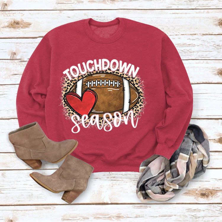 Women's Clothing Site Ready Stock Simple Pullover Crewneck Top T shirt TouchDown Print Loose Sweatshirt_autovado.com