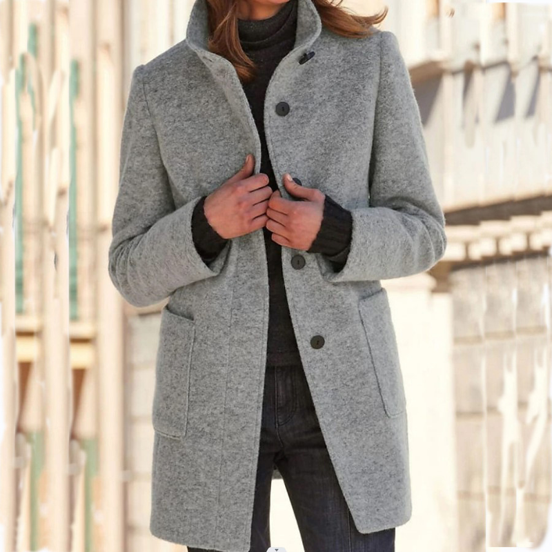Women's vintage button-up woolen coat_autovado.com