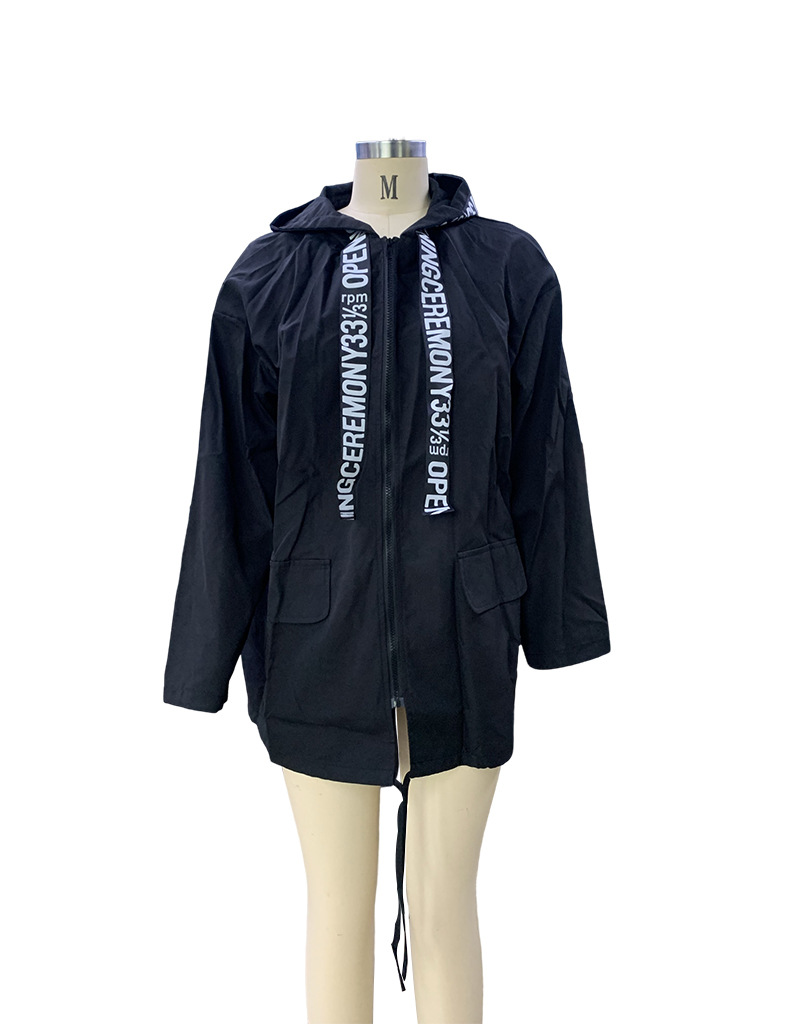 Women's solid color loose casual temperament hooded raincoat windbreaker jacket_autovado.com