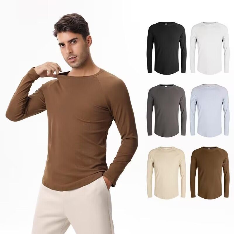Men's Clothing Long-Sleeved Sports T-Shirt Cotton Training Suit Casual Thin Top Running Fitness Bottom_autovado.com