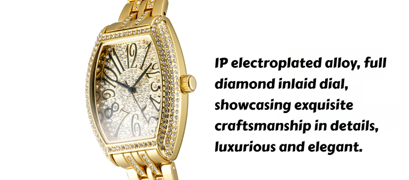 Classic barrel shaped full diamond inlaid luxury women's watch, banquet party jewelry_autovado.com
