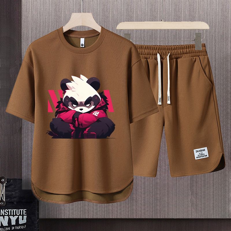 Men's Clothing 2024 Waffle Casual Summer Suit Men's Loose Teen Short sleeved T shirt Shorts Handsome Two piece Suit_autovado.com