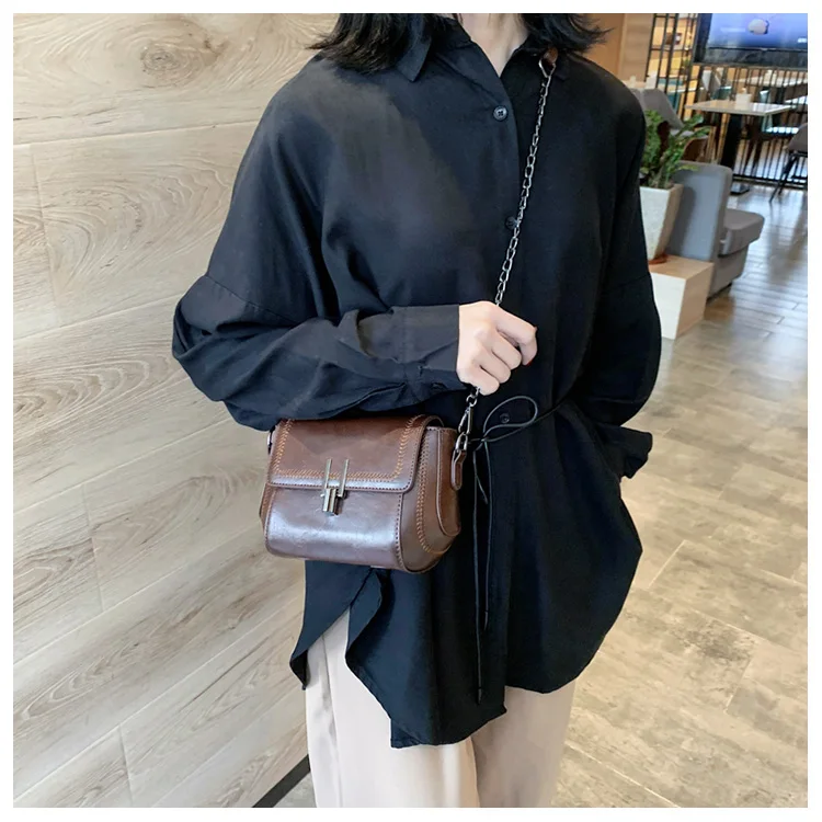 Vintage Trend Women's Crossbody Bag Chain Hasp Zipper PU Leather Square Shoulder Bags Chic Lady Versatile Pack_autovado.com