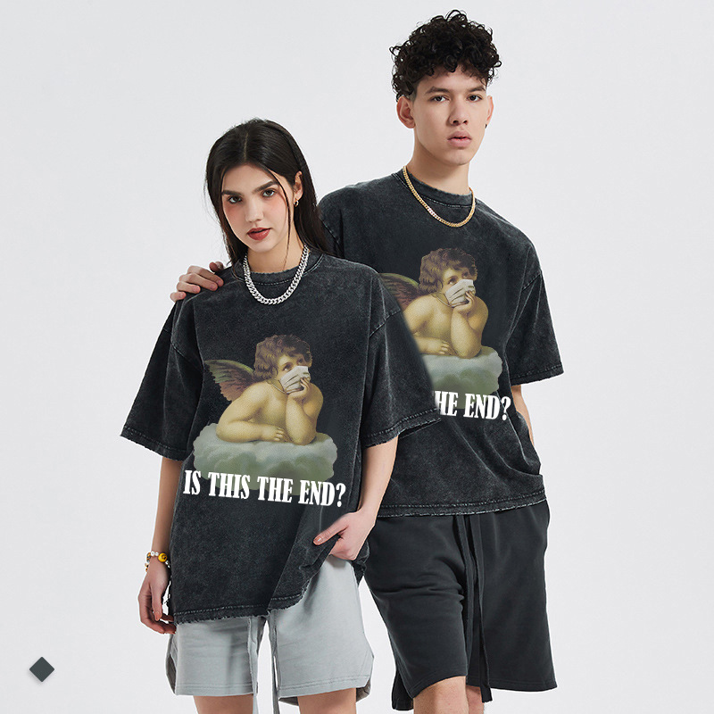 Man's clothing High street vintage do old wings kids print short-sleeved T-shirt crew-neck tops cross border for men and women_autovado.com