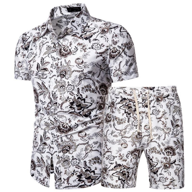 Men's Clothing Short Sleeve Shirt Printed Shirt Set _autovado.com