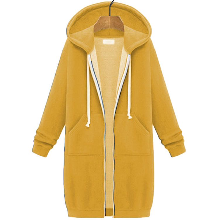Women's Clothing Autumn and Winter Women's Clothing Hooded Long Sleeve Mid Length Sweater Fleece Long Coat_autovado.com