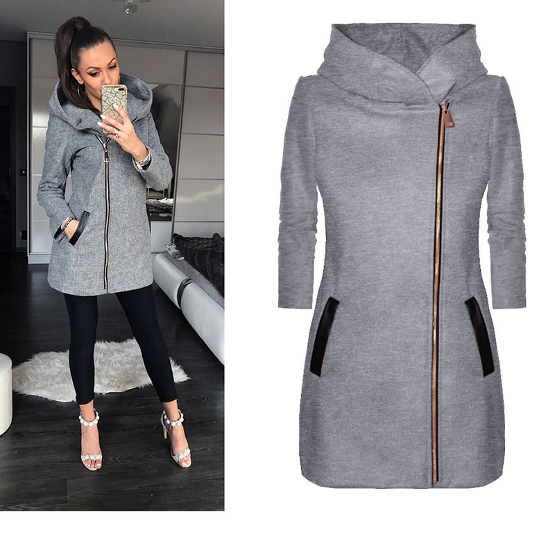 Women's Clothing fashion side zipper plus velvet coat hooded jacket sweatshirt women_autovado.com