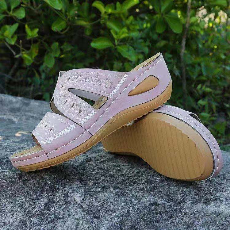 Women's fashion wedge heel platform retro sandals women's shoes plus-size slippers_autovado.com