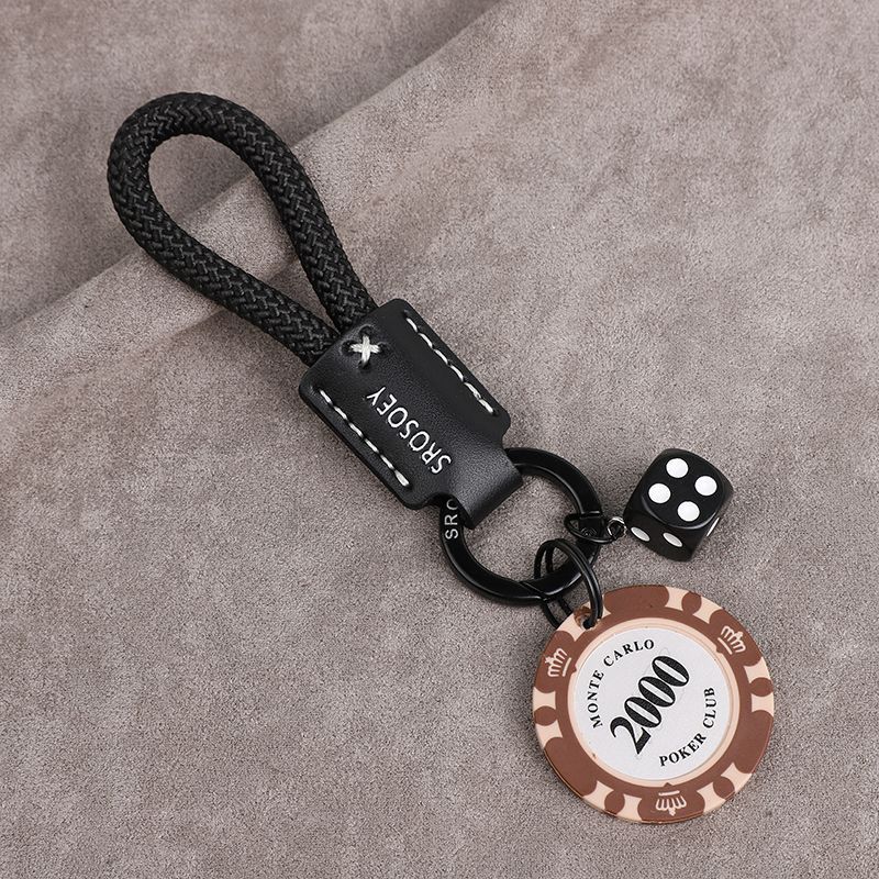 High Grade Original Cowhide Good Luck Chips Car Keychain Pendant Couple Personality Men And Women Bag Pendant Ring Chain Trend_autovado.com