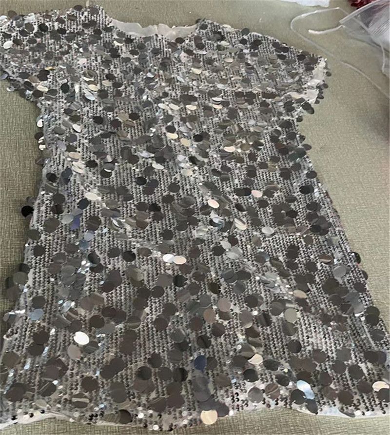 Women's Clothing sequin dress round neck fashion party high street hot girl short skirt_autovado.com