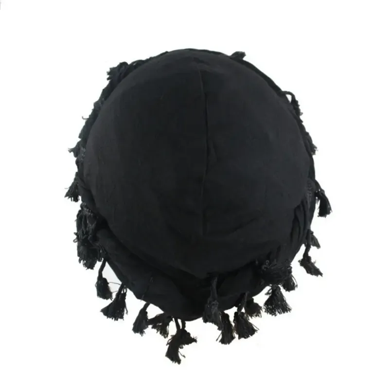 Hot Sale 2024 Men Punk Burr Trim Twisted Tail Fringe Cotton Bandana Hop Turban Hats Head Wrap Beanie Cap Solid Color Docker Hat_autovado.com