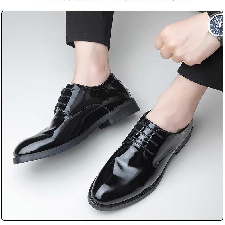 New dress leather shoes bright leather patent leather men business British style pointy wedding party performance leather men's shoes_autovado.com