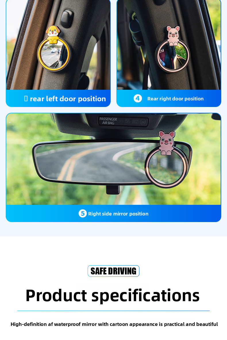 Rearview Round Mirror Reversing Aid Spot Reflection Assist Blind Area 360 Degree Cartoon Ultra-Clear Small Car_autovado.com