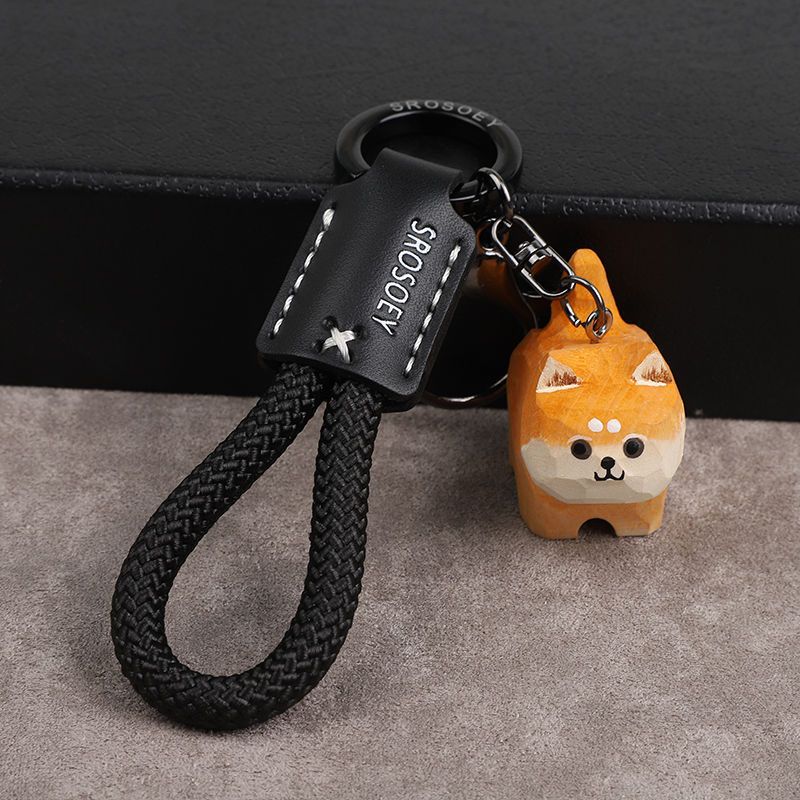 Woodcarving Shiba Inu Creative Cute Keychain Keychain Car Safety Braided Keychain Gift For Boyfriend And Girlfriend_autovado.com