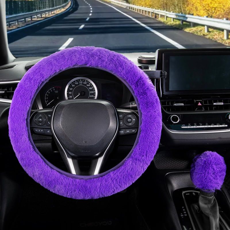 Plush Steering Wheel Cover Rabbit Fur Elastic Winter Warm Non Slip Handle Cover Unisex_autovado.com