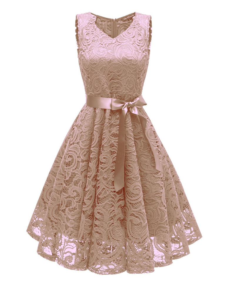Women's Nordic small fresh V-neck mature women's big swing lace women's dress_autovado.com
