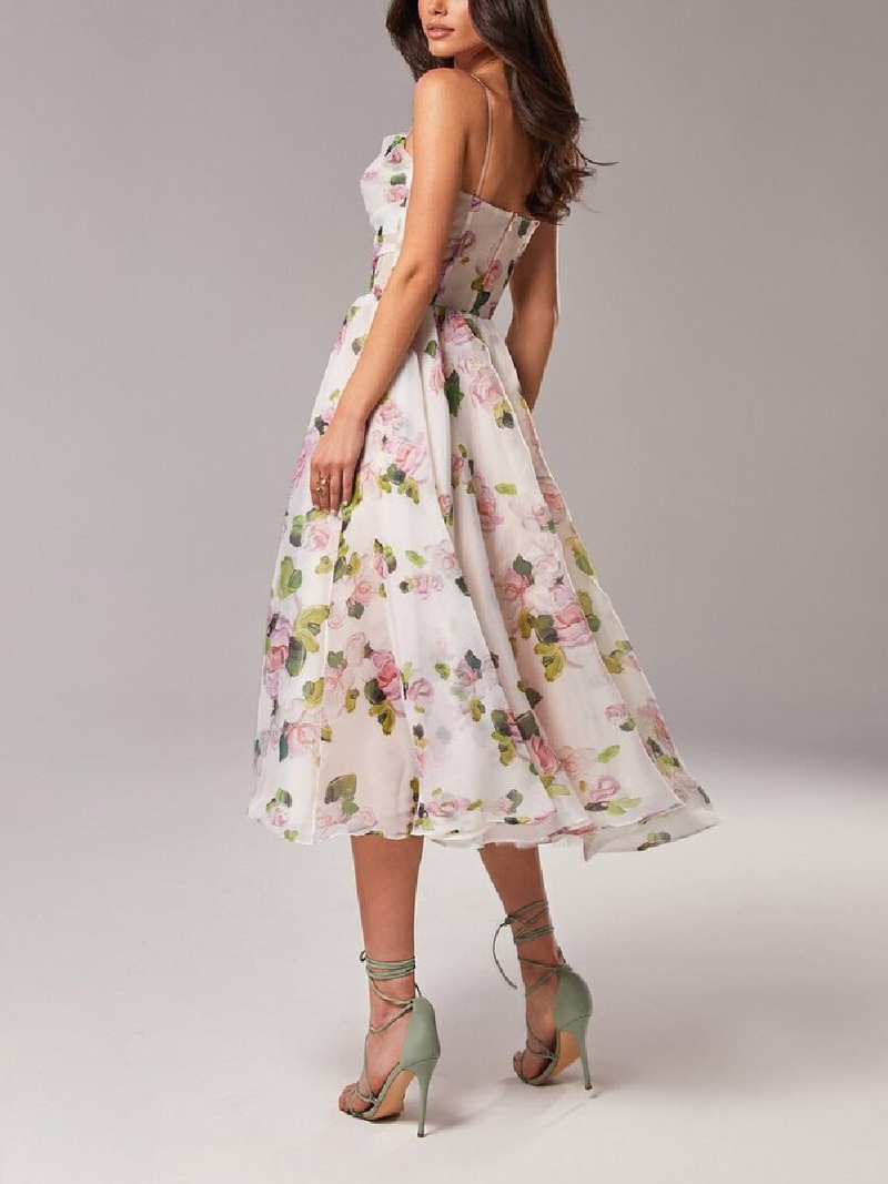 Women's Summer Strapless Sleeveless Printed Hem Dress_autovado.com