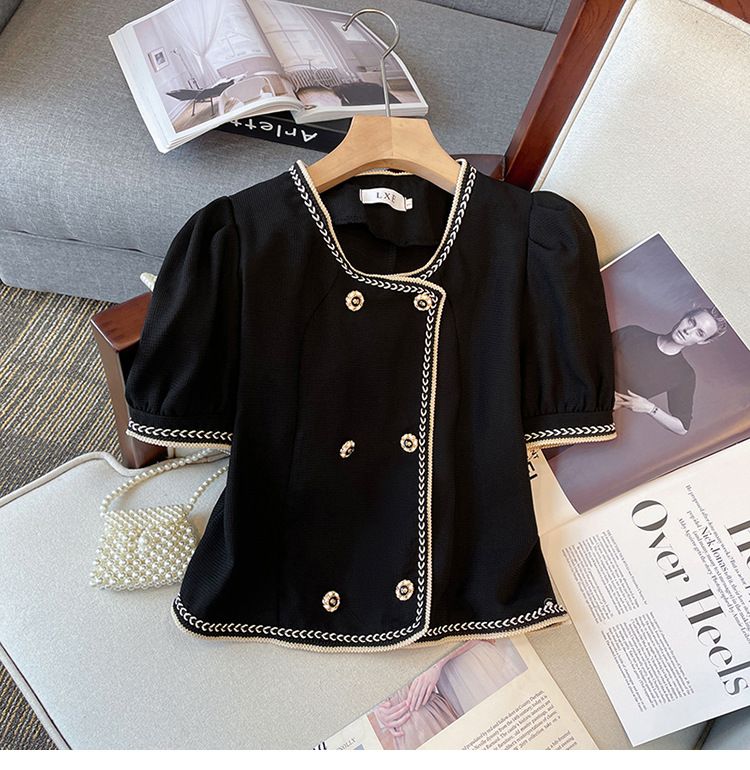 women's clothing fat mm Xiaoxiang style casual shorts contrast color tops slim temperament two-piece suit_autovado.com