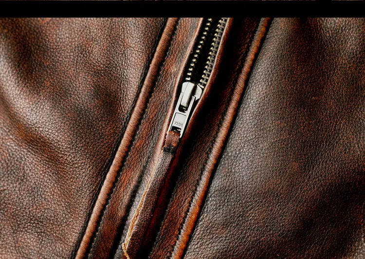 Men Genuine Leather Jacket Vintage Brown 100% Cowhide Coat Man Slim Fashion Biker Clothing Asian Size S6XL M697 Drop_autovado.com