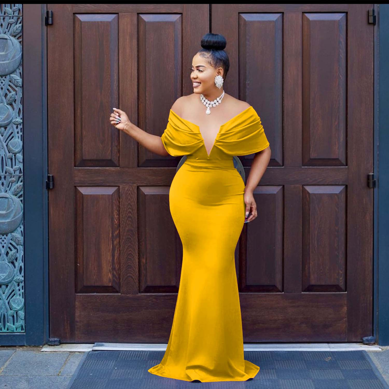 Women's Clothing fashion women's solid color one-shoulder deep V backless fishtail dress_autovado.com