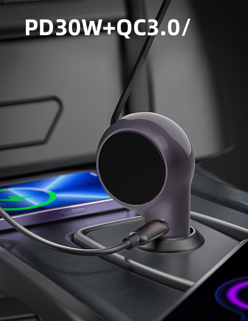 New Retractable Cable With Super 60W Intelligent Dual Fast Charging Cigarette Lighter Car Charger Gift_autovado.com