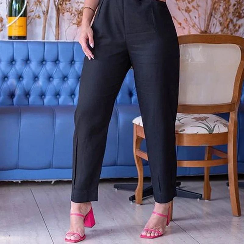 Women's fashion solid color round neck sleeveless high waist slim temperament jumpsuit_autovado.com