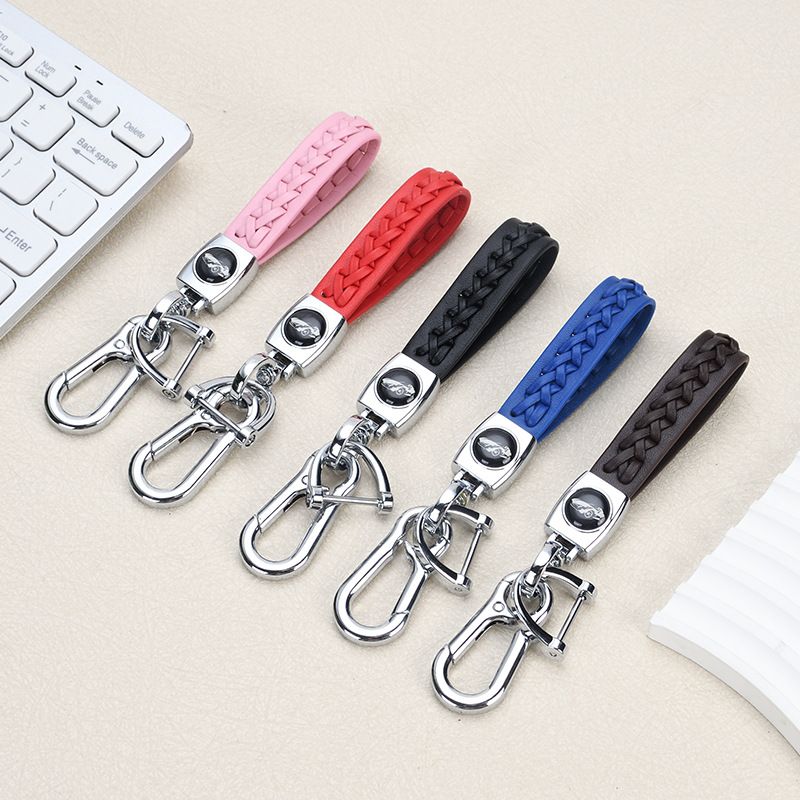 Lambskin Braided Car Keychain Hand Woven Rope Couple Keychain Car Metal Keychain_autovado.com