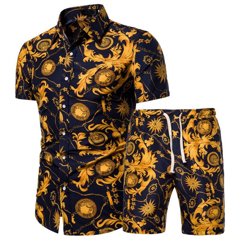 Men's Clothing Short Sleeve Shirt Printed Shirt Set _autovado.com