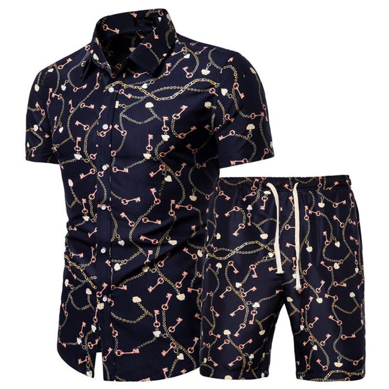 Men's Clothing Short Sleeve Shirt Printed Shirt Set _autovado.com