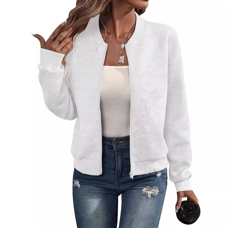 Women's Clothing new solid color zipper jacket baseball collar casual jacket_autovado.com
