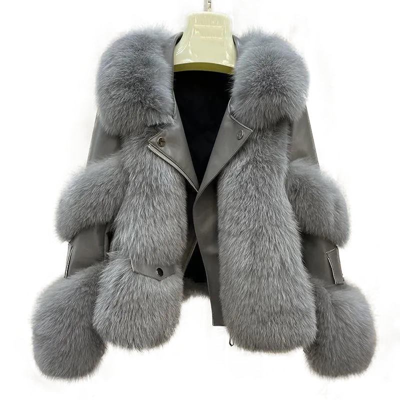 Women's Clothing fox fur quilted casual style fur coat loose high quality_autovado.com