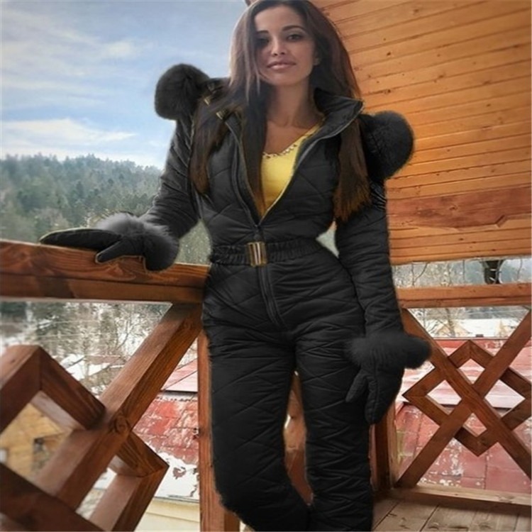 Women's ski suit jacket hooded outdoor sports jumpsuit zipper women's ski suit_autovado.com