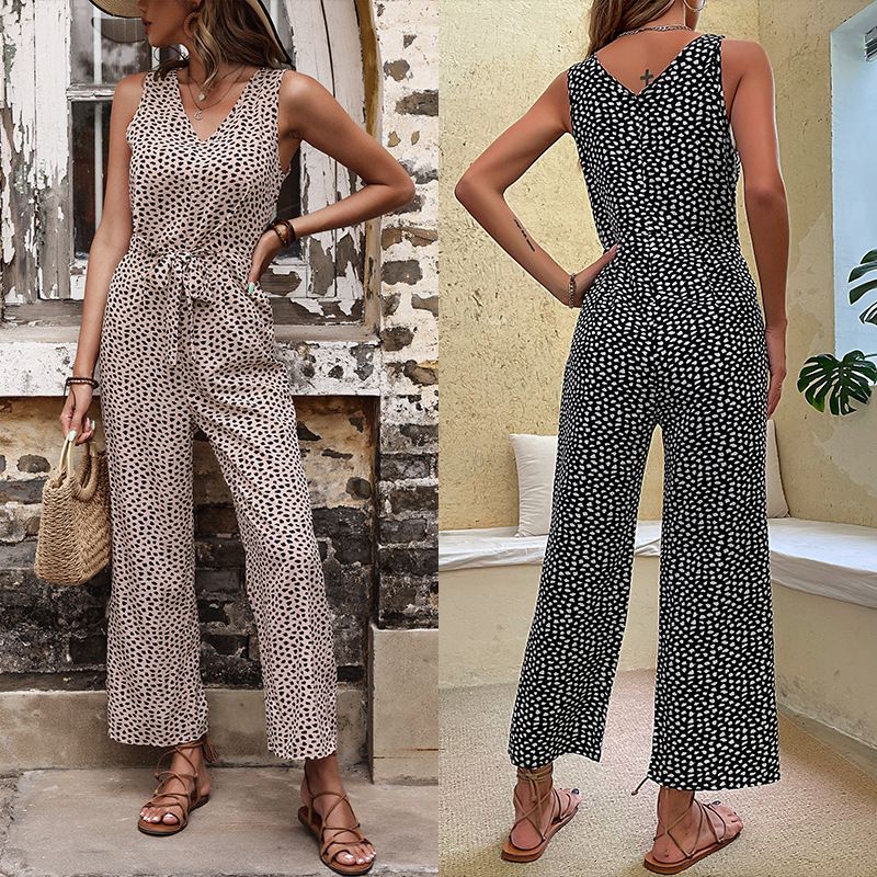 Printed fashion pants with straight tube leopard print jumpsuit_autovado.com