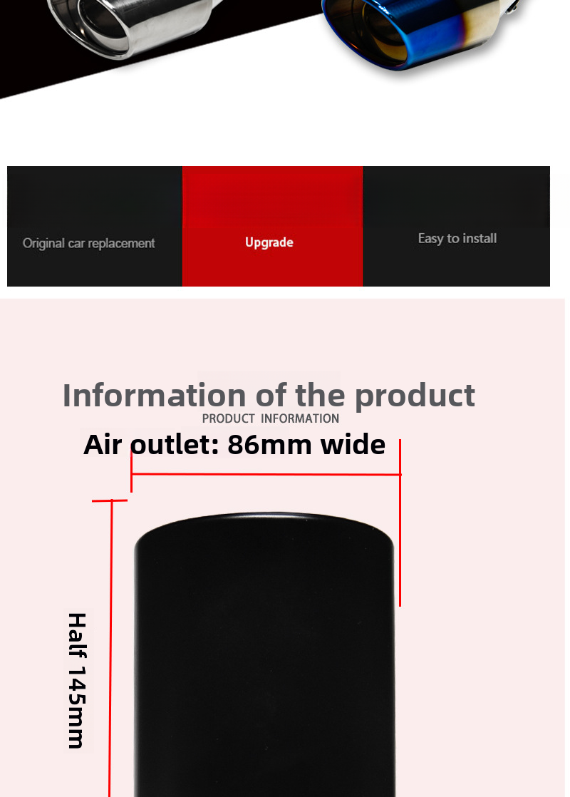 Cross-Border Wholesale Blue Tail Decoration Large Curved Straight Stainless Steel Car Exhaust Pipe Muffler_autovado.com