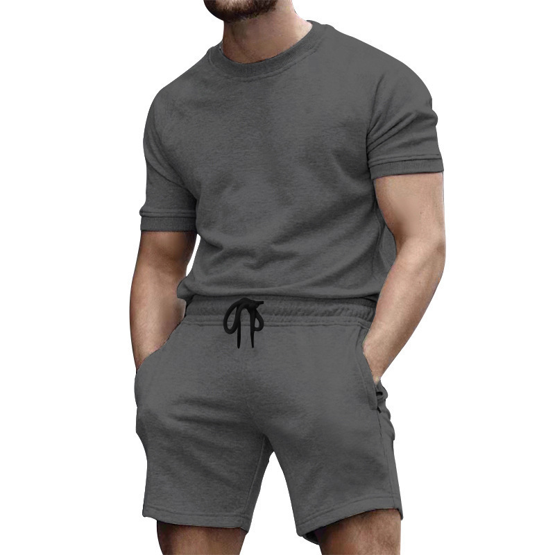 Men's Clothing short sleeve sports casual patchwork round neck fitness suit men's t-shirt_autovado.com