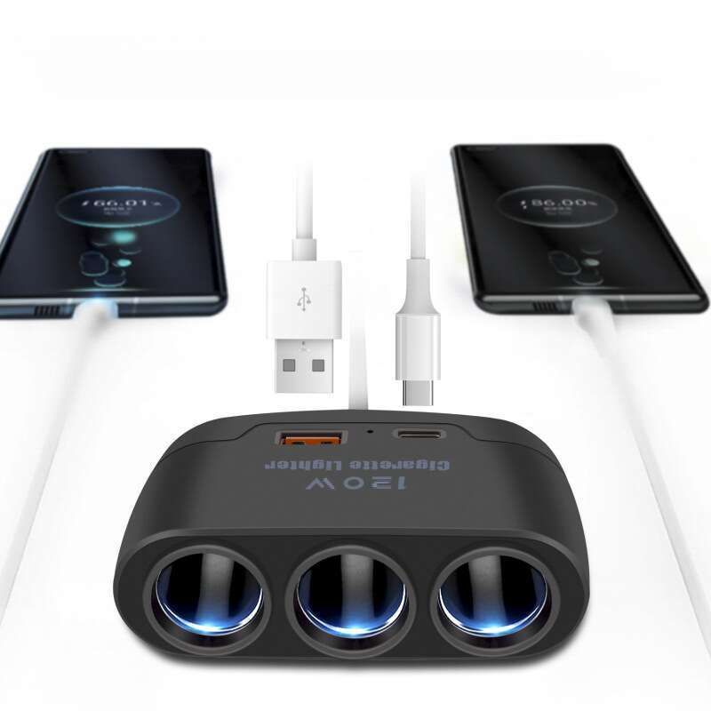 Multi Functional Charger, Car Cigarette Lighter, One To Three With USB+PD Fast Charging Interface, 12V24V Universal_autovado.com