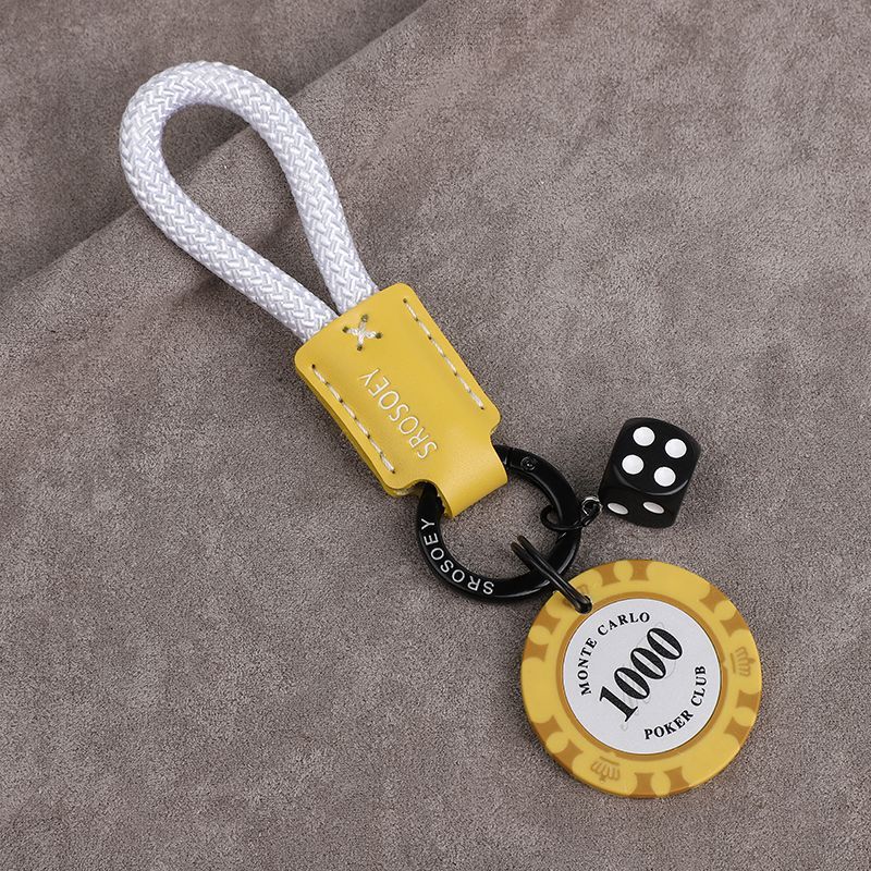 High Grade Original Cowhide Good Luck Chips Car Keychain Pendant Couple Personality Men And Women Bag Pendant Ring Chain Trend_autovado.com