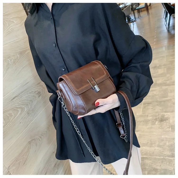Vintage Trend Women's Crossbody Bag Chain Hasp Zipper PU Leather Square Shoulder Bags Chic Lady Versatile Pack_autovado.com